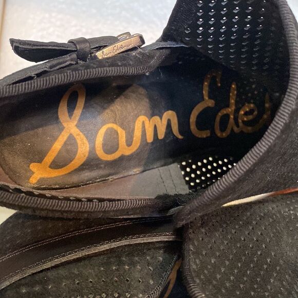 Sam Edelman Black Suede Perforated Ankle Booties Boho Chic Western Fall Street - Picture 8 of 16